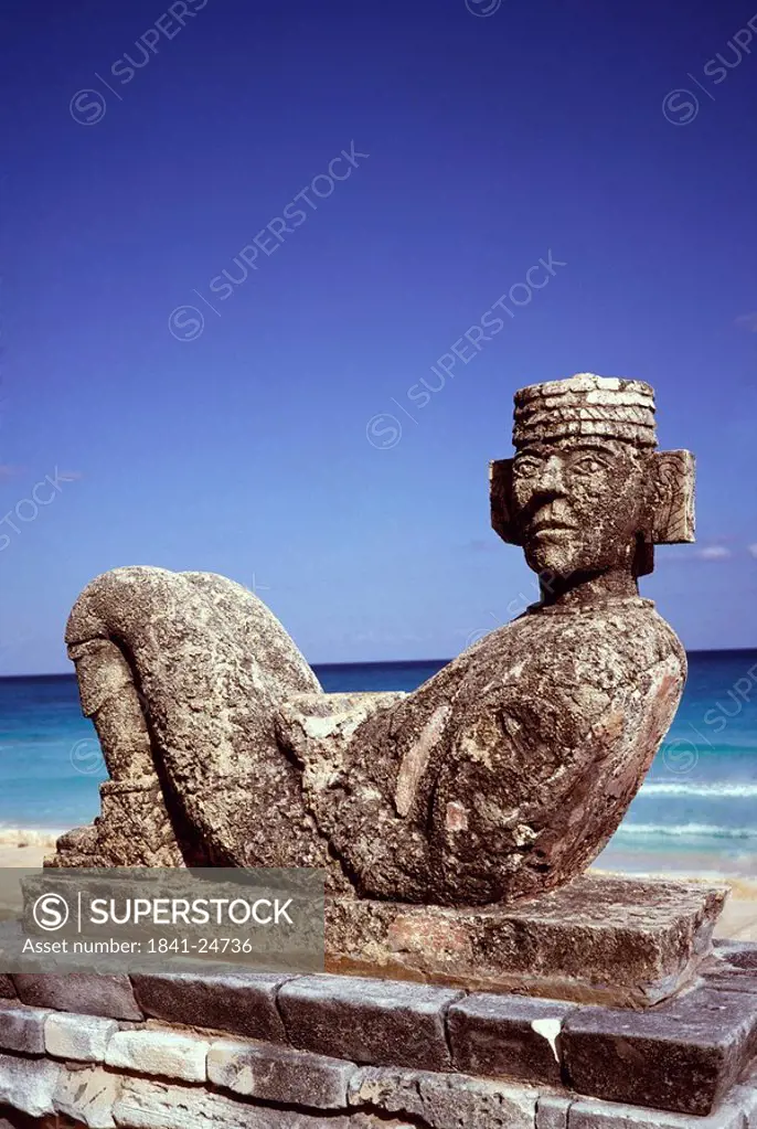 Chac Mool statue on beach, Cancun, Quintana Roo, Mexico