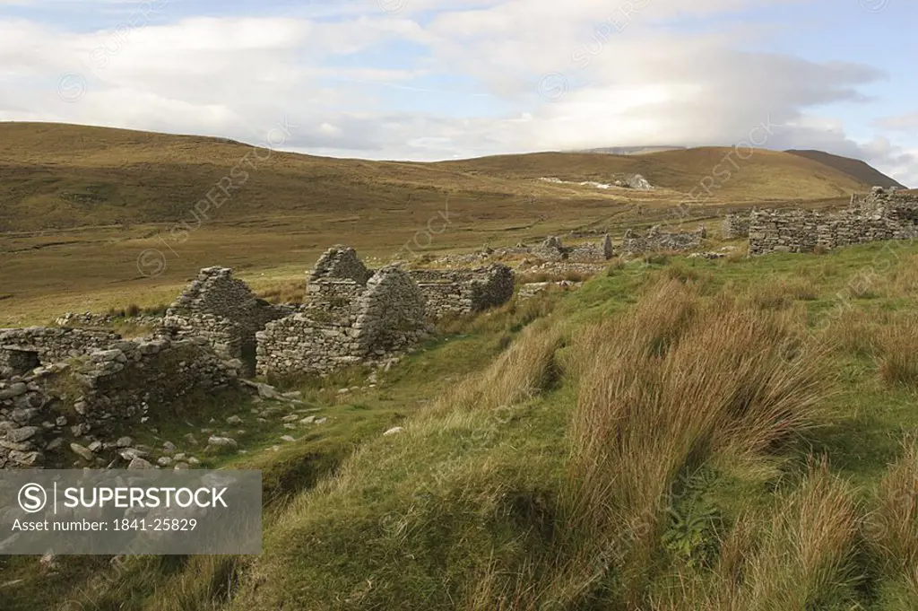 Ruins on rural landscape, Achill Island, County Mayo, Republic of Ireland