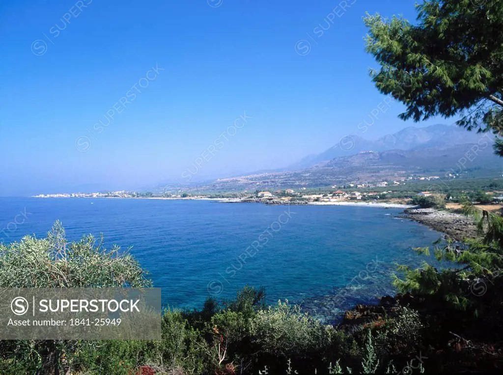 High angle view of a coastline, Peloponnesus, Greece