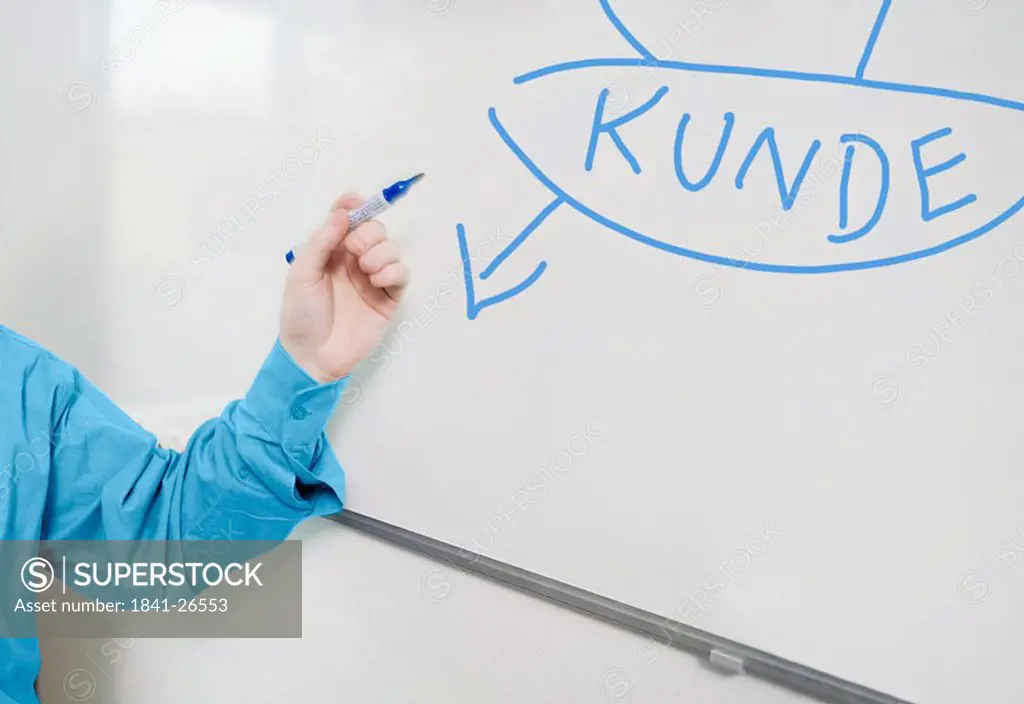 Close_up of man´s hand pointing towards whiteboard