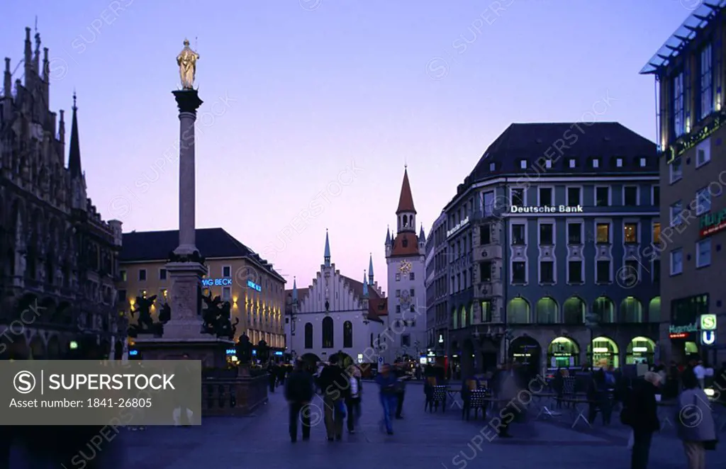 Tourists at city square, Marys Square, Munich, Bavaria, Germany