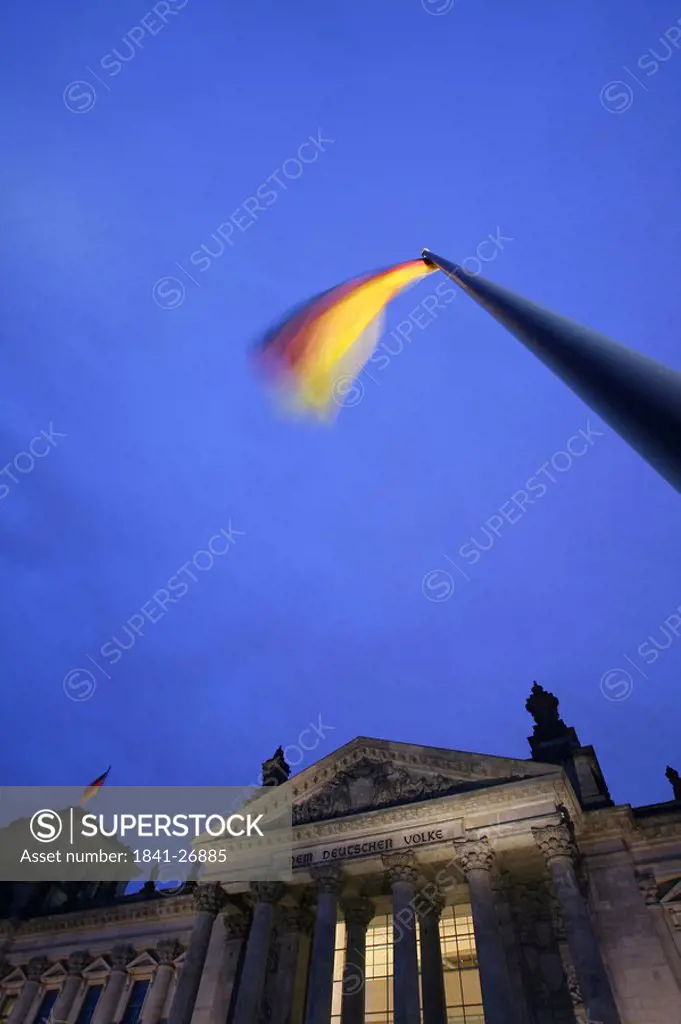 Low angle view of flag in front of building, Germany