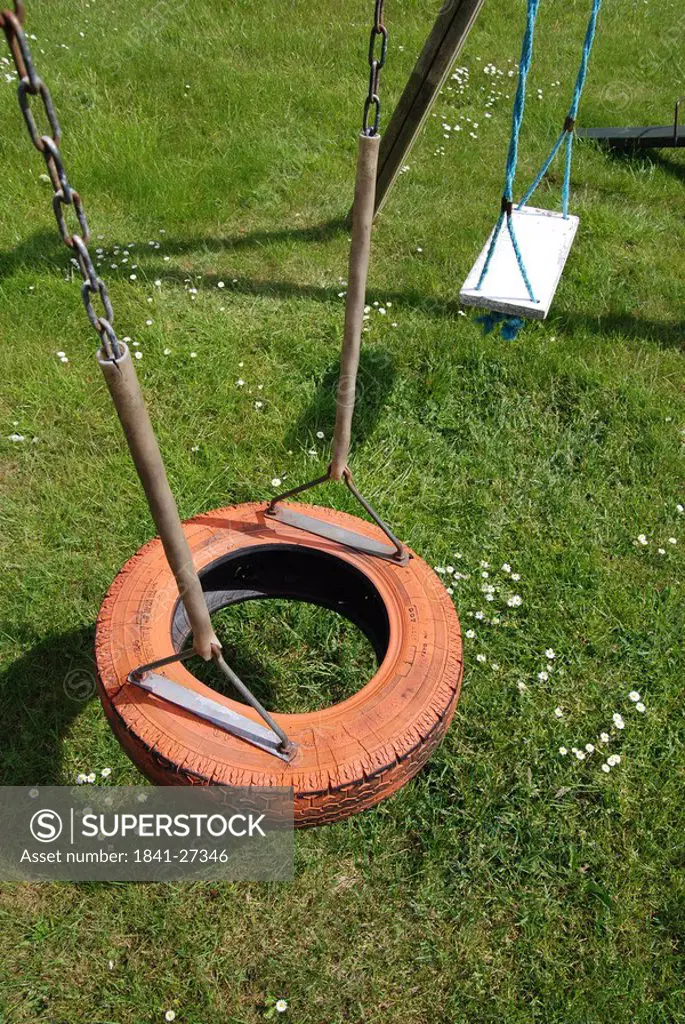 High angle view of tire swing