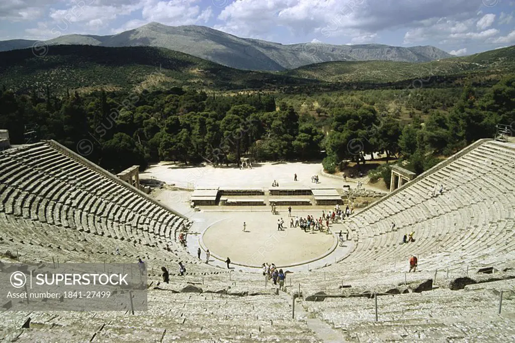 High angle view of amphitheater, Epidaurus, Peloponnese, Greece