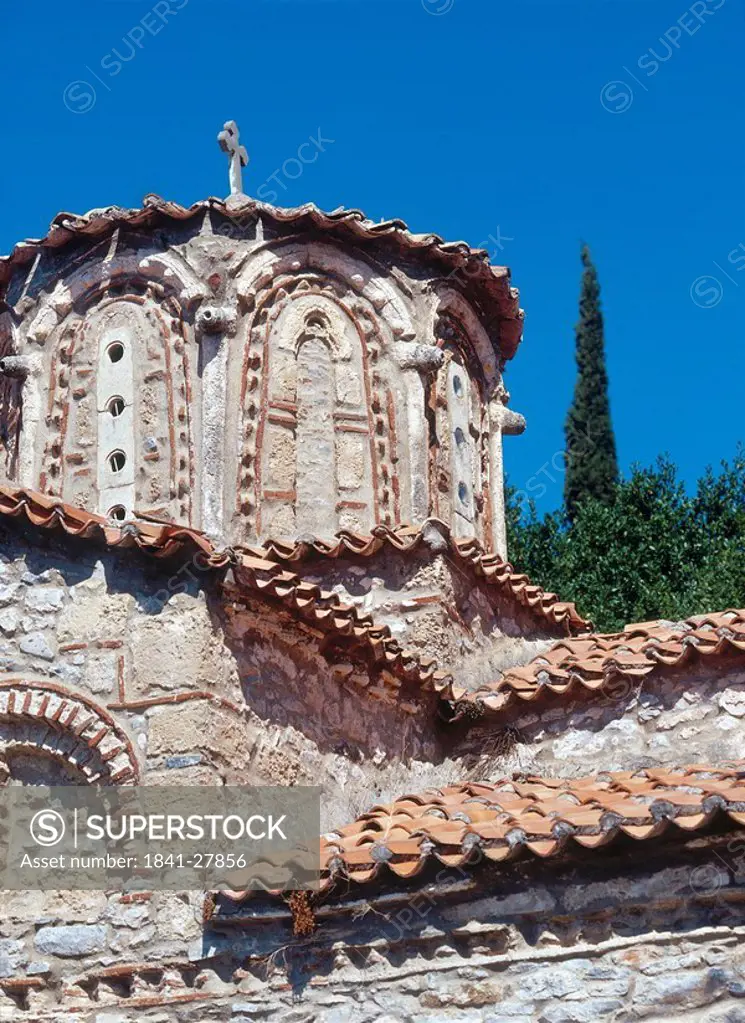 Cross on tower of church, Peloponnese, Mani, Greece