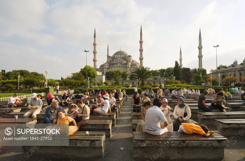 Tourists in mosque, Blue Mosque, Istanbul, Turkey