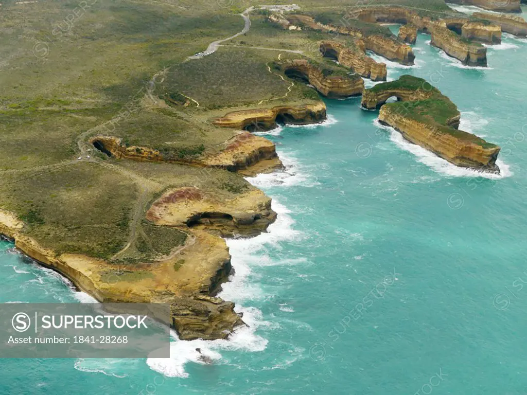 Rock formation at a coast, Port Campbell National Park, Australia, bird´s eye view