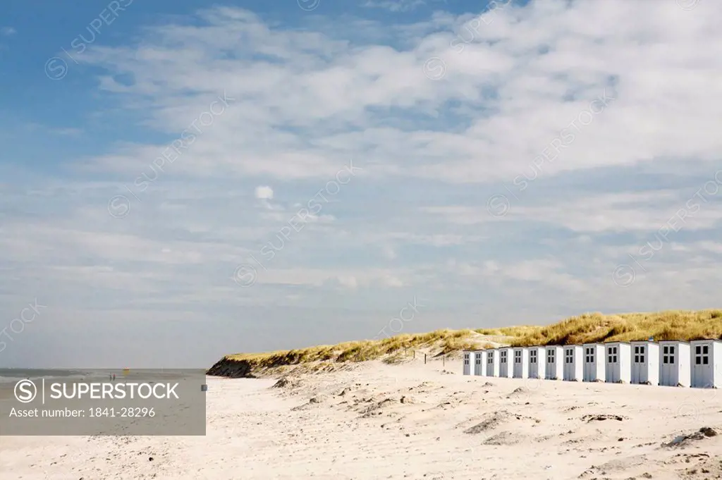 Row of beach houses on the beach of Texel, Netherlands