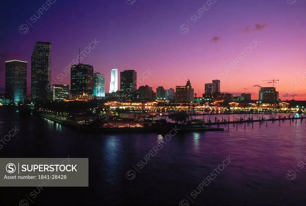 City skyline at dusk, Miami, Florida, USA