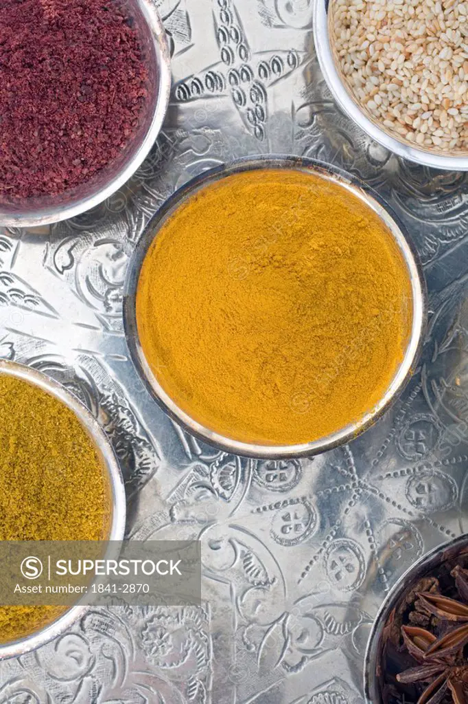 Close_up of spices in bowls