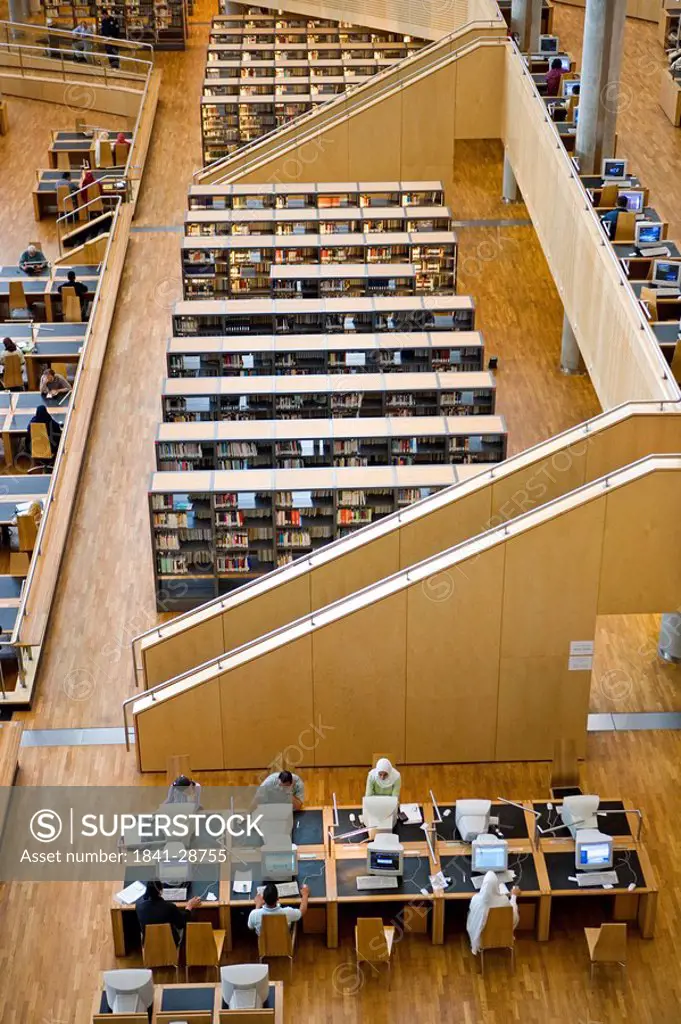 High angle view of people in library, Alexandria, Egypt