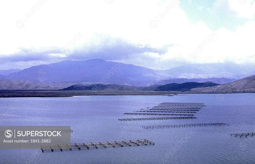 Fish farms in lake, Sarande, Vlore County, Albania