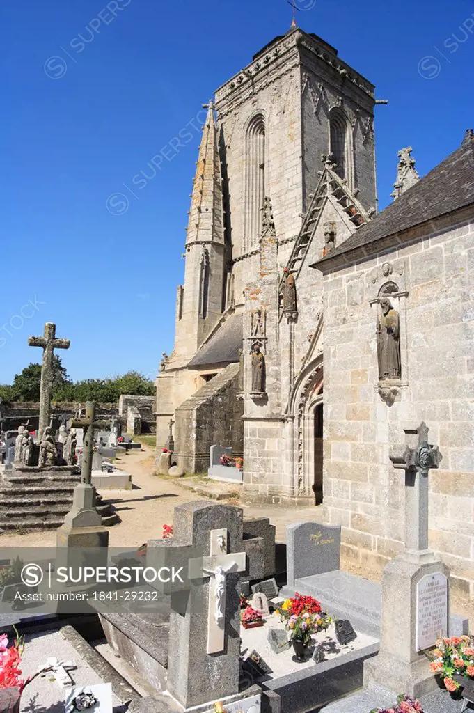 Tombstones in cemetery, Chapelle St. Tugen, Finistere, Brittany, France
