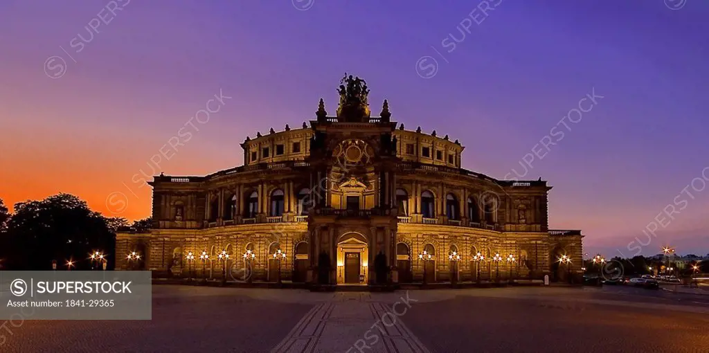 Opera house lit up at night, Semper Opera House, Dresden, Saxony, Germany