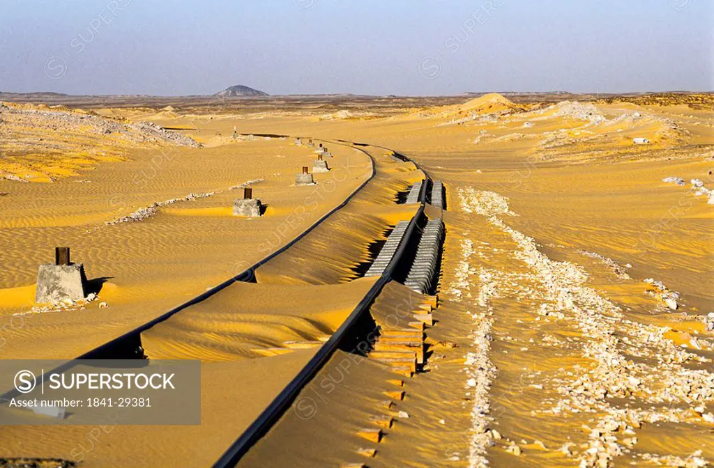 Railroad tracks passing through desert, Dakhla Oasis, Egypt