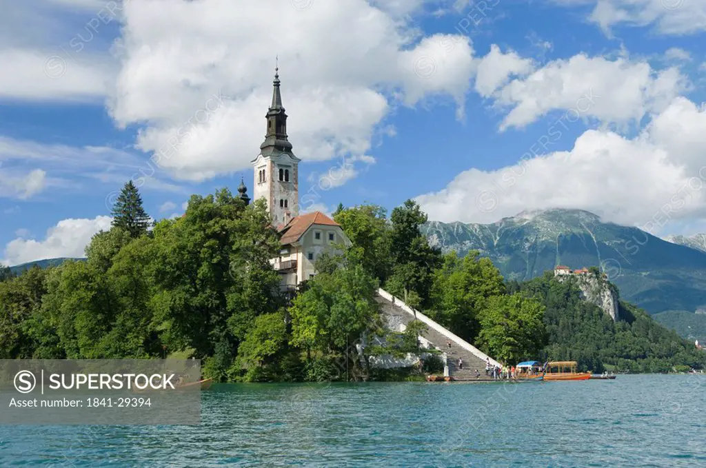 Church at lakeside, Lake Bled, Gorenjska, Balkan Peninsula, Carniola, Slovenia