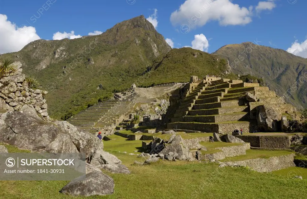 Old ruins on mountain, Inca Ruins, Machu Picchu, Cusco Region, Peru
