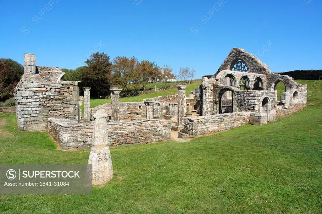 Old ruins of chapel, Chapelle de Languidon, Finistere, Brittany, France