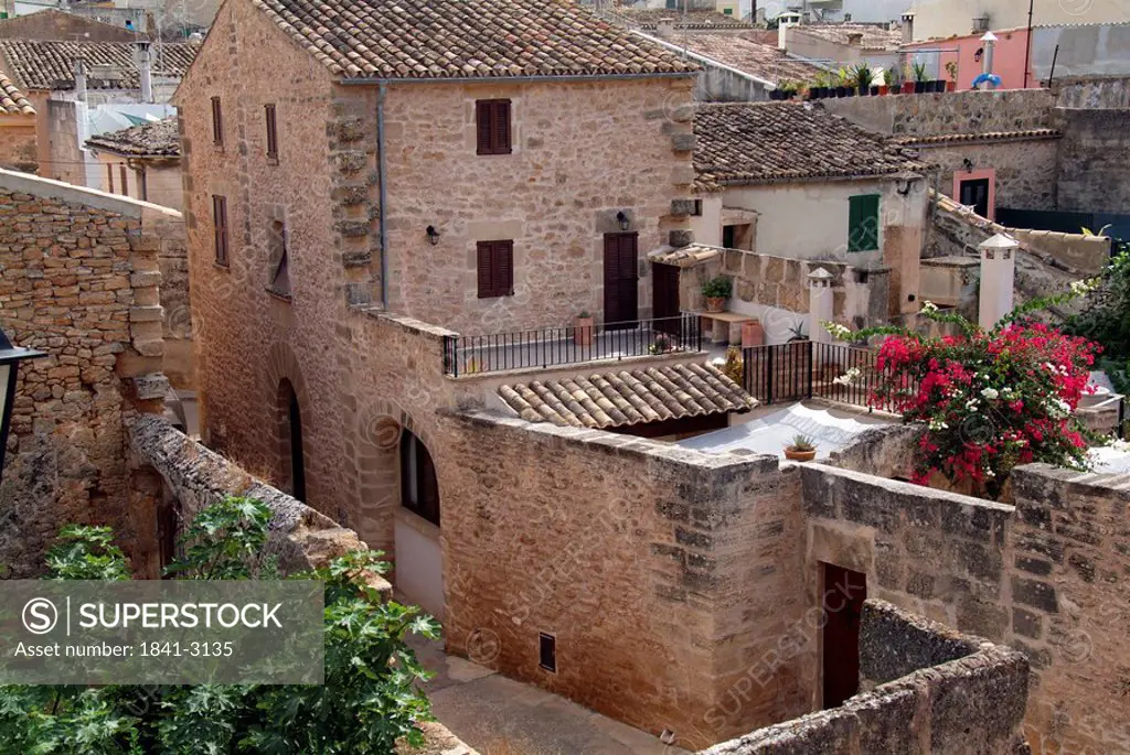 Houses in the old town of Alcudia, Majorca, Spain, high angle view