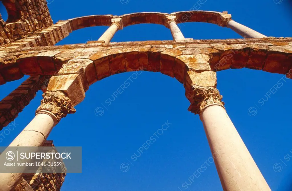 Low angle view of Roman ruins, Anjar, Bekaa Valley, Lebanon