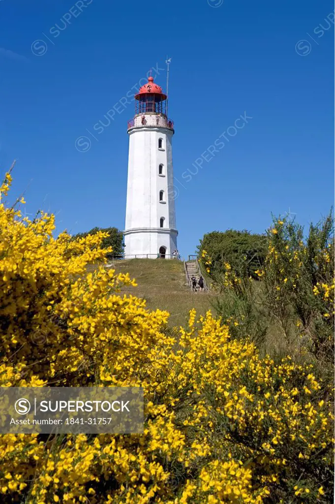 Low angle view of lighthouse, Dornbusch, Hiddensee Island, Mecklenburg_West Pomerania, Germany