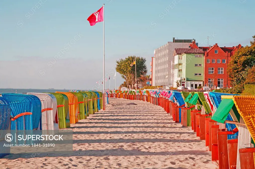 Beach chairs at the beach of Wyk, Island Föhr, Schleswig_Holstein, Germany