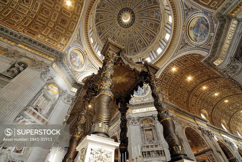 Berninis baldachin at St. Peters Basilica, Rome, Vatican City, view from below