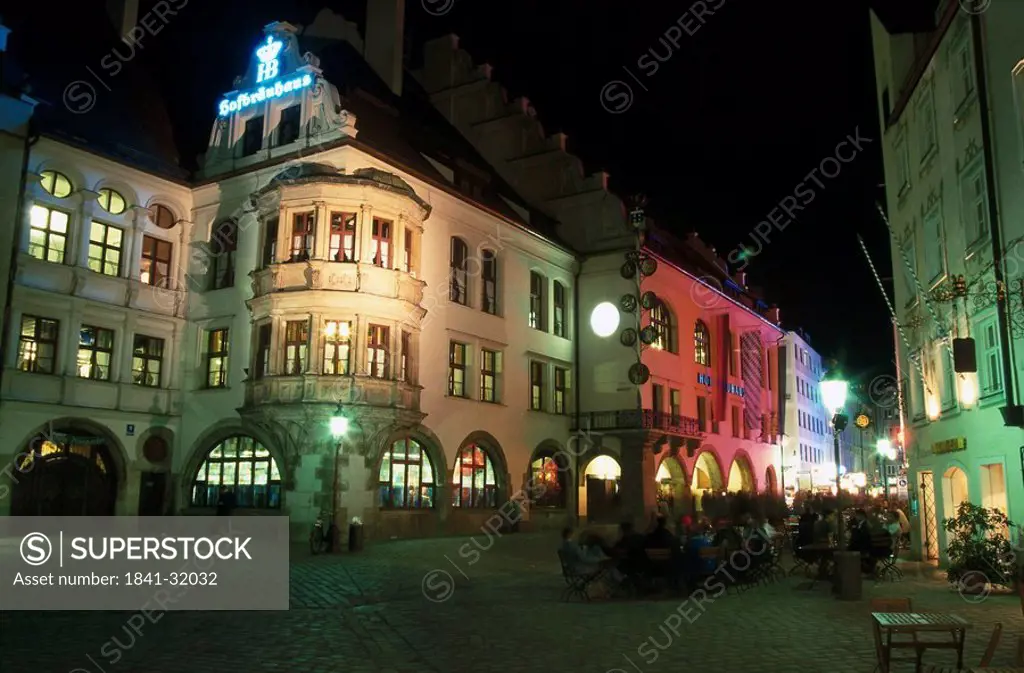 Brewery lit up at night, Hofbrauhaus, Munich, Bavaria, Germany