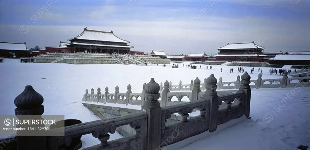 Courtyard of palace covered with snow, Hall Of Supreme Harmony, Forbidden City, Beijing, China