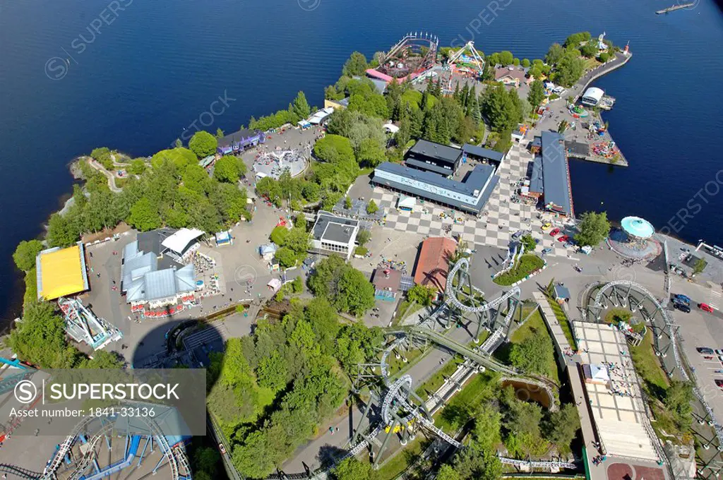 Aerial view of amusement park at coast, Helsinki, Finland