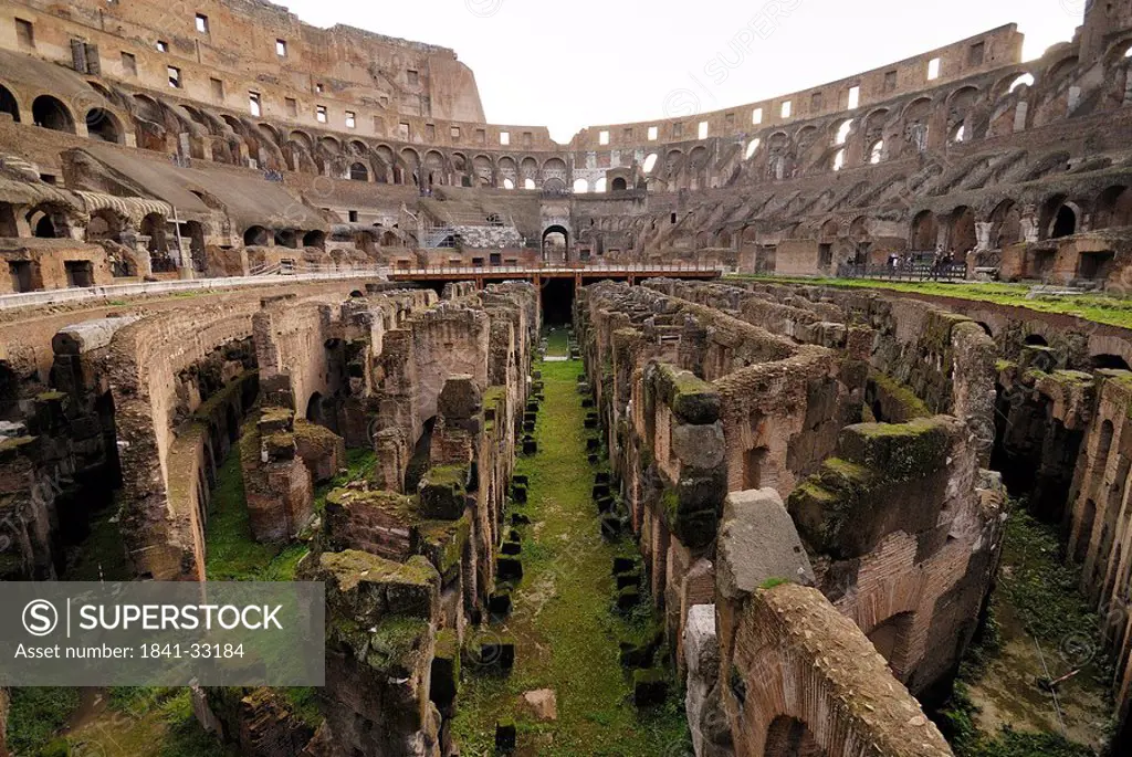 View over the cellar ruins Hypogeum of the Colosseum, Rome, Italy