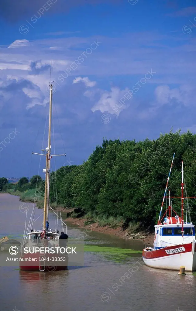 Sailboats at riverside, Garonne River, Port de Richard, France, Europe