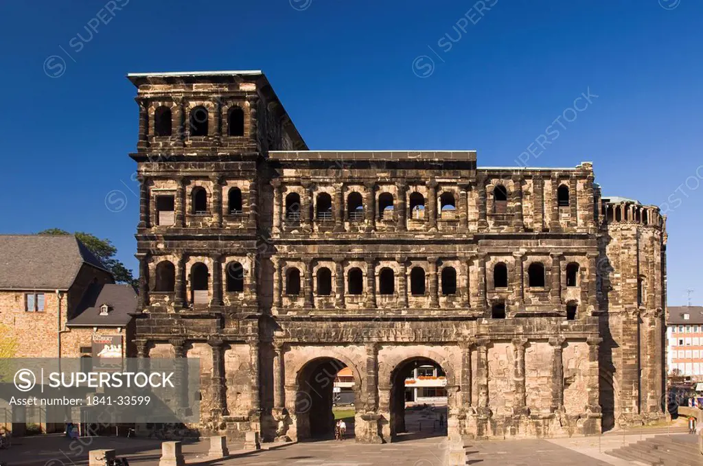 Archways under ancient building, Porta Nigra, Trier, Germany