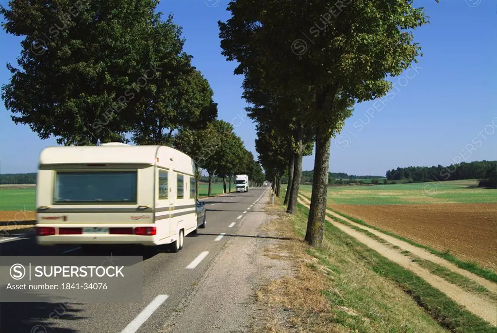 Mobile home on countryroad, Burgundy, France