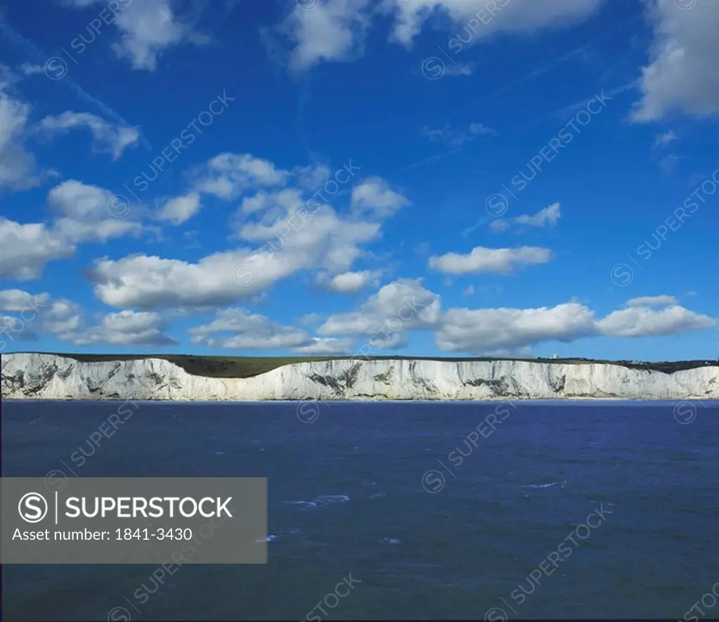 Chalky cliffs in ocean, Dover, Home County, Kent, England