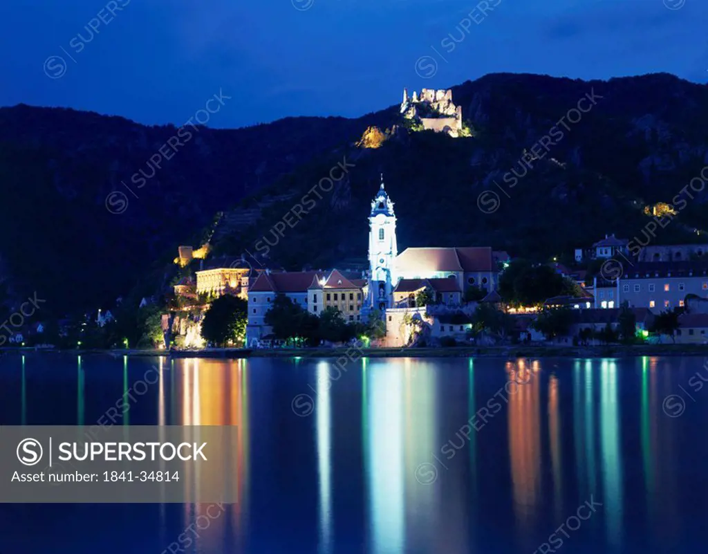 Town at waterfront, Durnstein, Danube River, Krems_Land, Wachau, Lower Austria, Austria