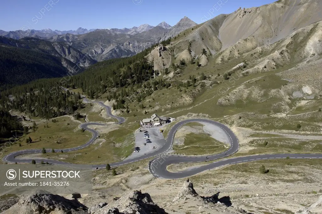 High angle view of mountain pass, Col d´Izoard, Hautes_Alpes, France