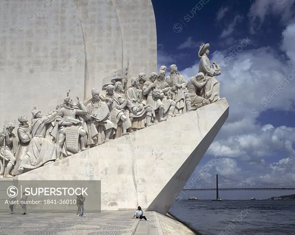 Tourists at discoveries monument, Monument to the Discoveries, Belem, Lisbon, Portugal