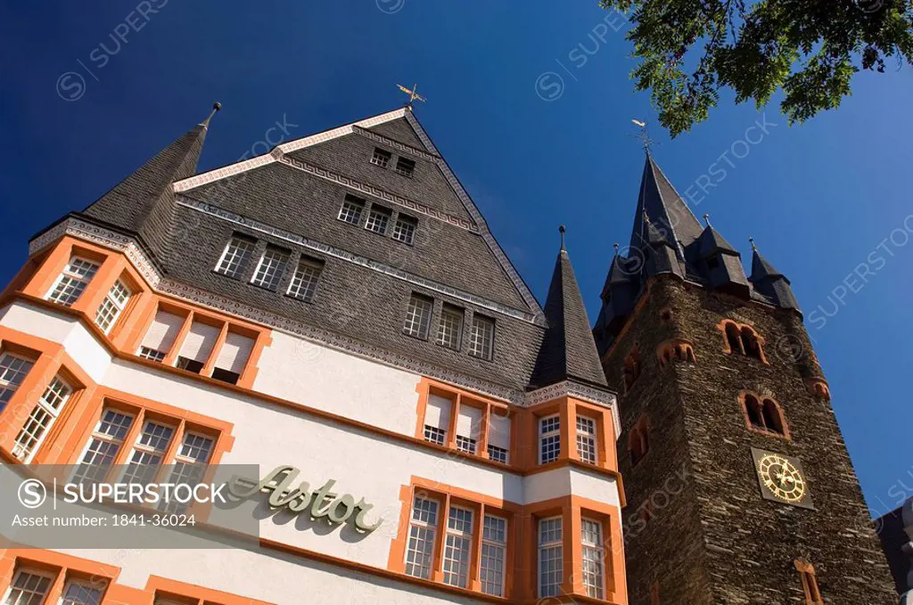 Low angle view of church and store, St Michael Church, Germany