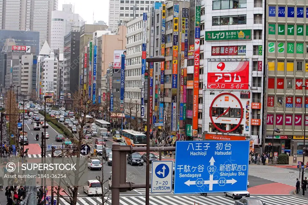 View of a busy street, Tokyo, Japan, high angle view