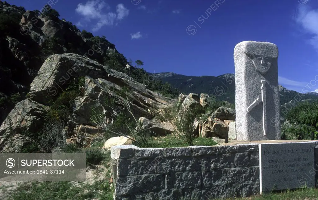 Close_up of monument, Col de Bacinu, Corsica, France