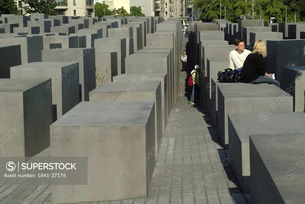 Visitors at memorial, Holocaust Memorial, Berlin, Germany