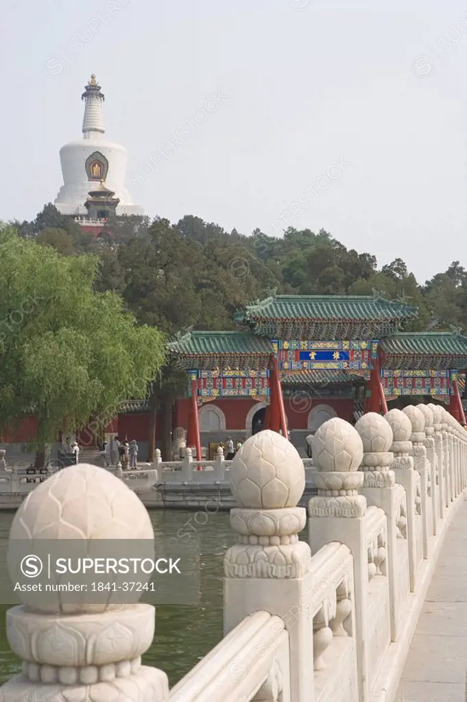 Balustrade on bridge across pond, White Dagoba Temple, Beihai Park, Beijing, China