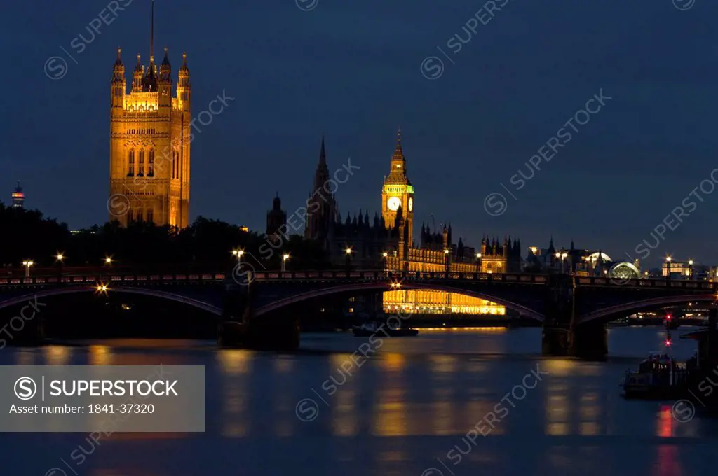 Government building at waterfront, Thames River, Big Ben, Houses Of Parliament, City Of Westminster, London, England