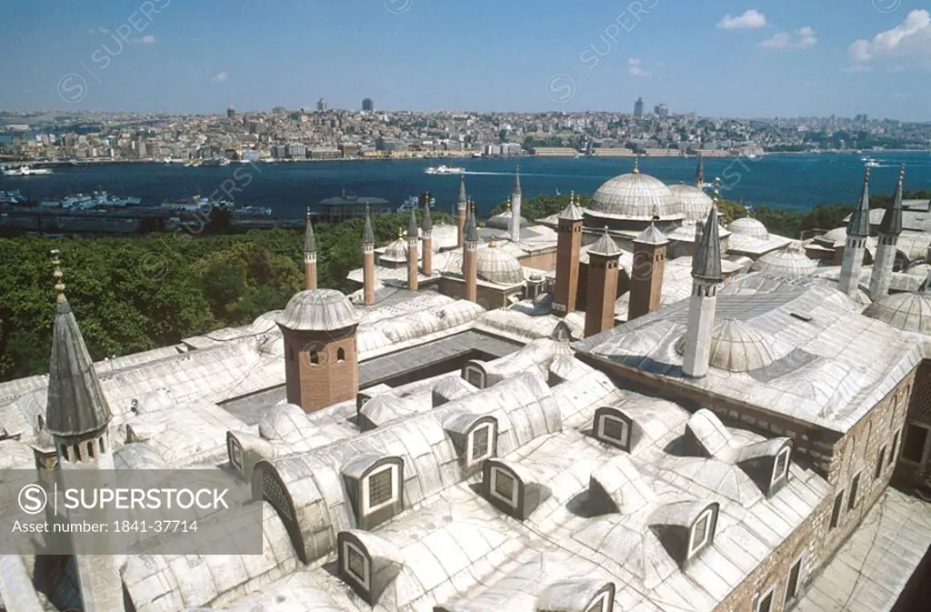 High angle view of mosque at coast, Topkapi Palace, Istanbul, Turkey