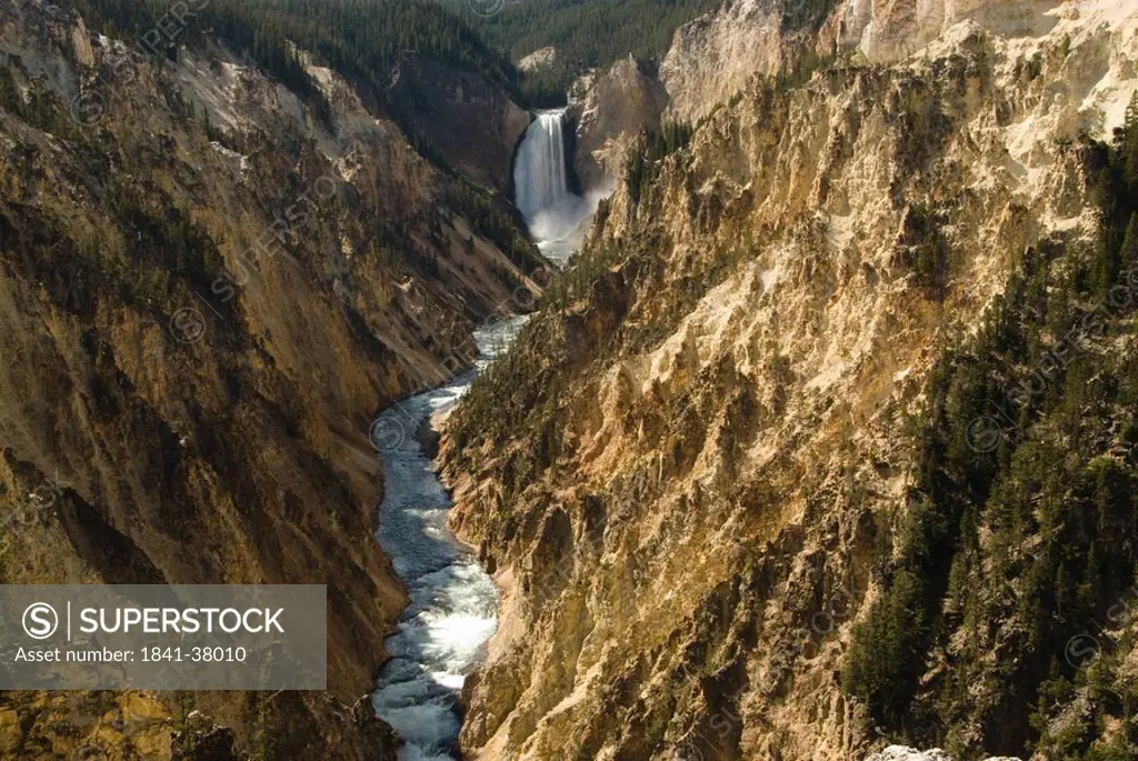 High angle view of waterfall, Yellowstone National Park, Wyoming, USA