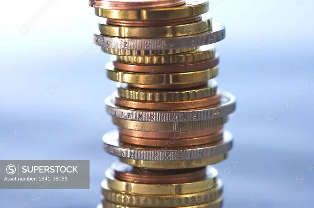Close_up of stack of German coins