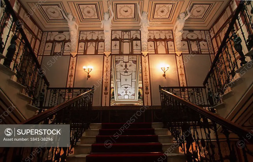 Stairs inside mansion, Sissi Mansion, Ionian Islands, Corfu, Greece