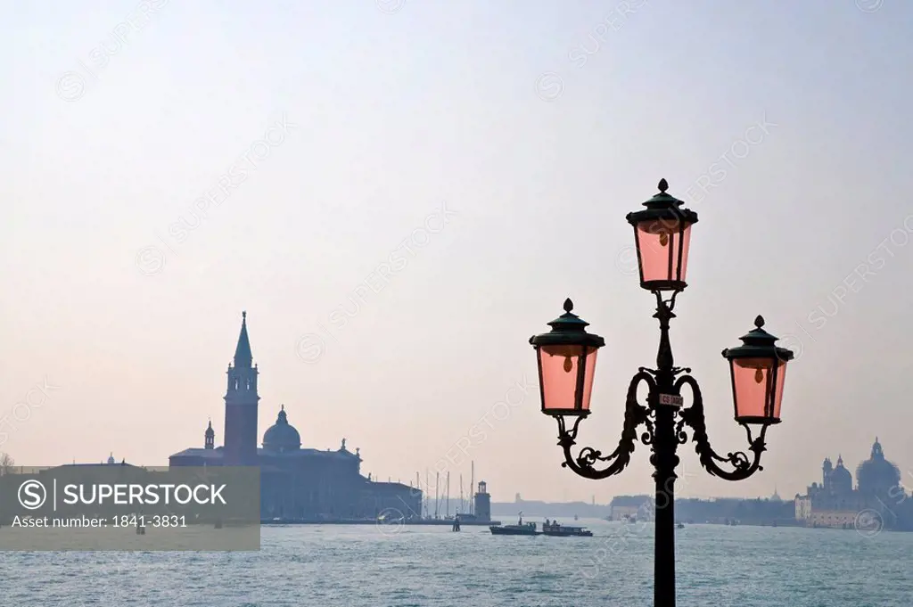 View of San Giorgio Maggiore, lantern in the foreground, Venice, Italy