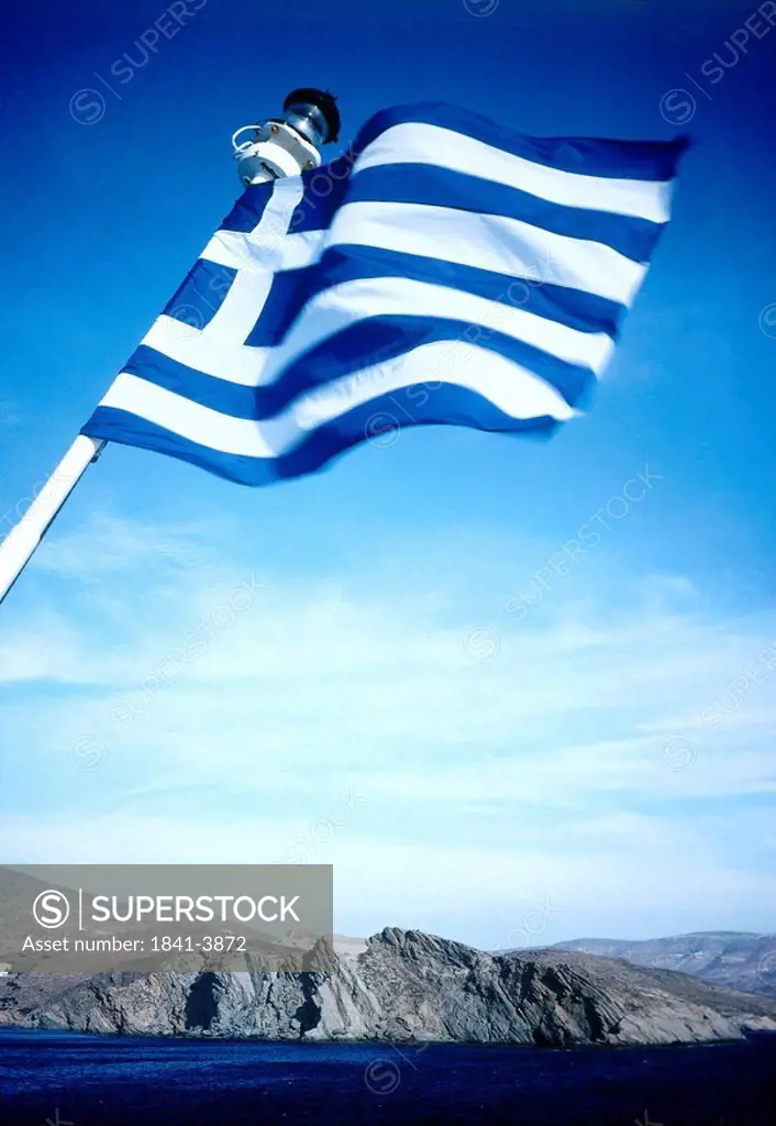 Low angle view of Greek flag